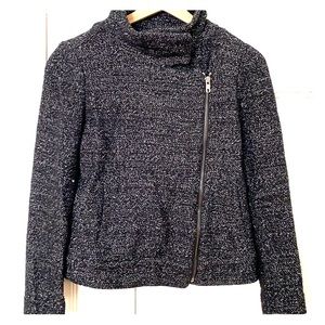 Tweed knit asymmetrical zipper jacket